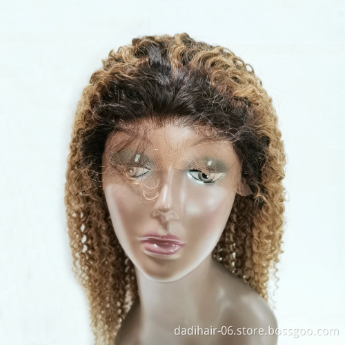 color 2-30 Unprocessed Brazilian Virgin Human Hair kinky curly front lace wig,Two Tone Ombre Lace Front Wigs with Baby hair
